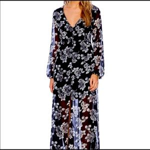 Lucca Couture "You've Got Grayscale" Black Floral Maxi Dress
